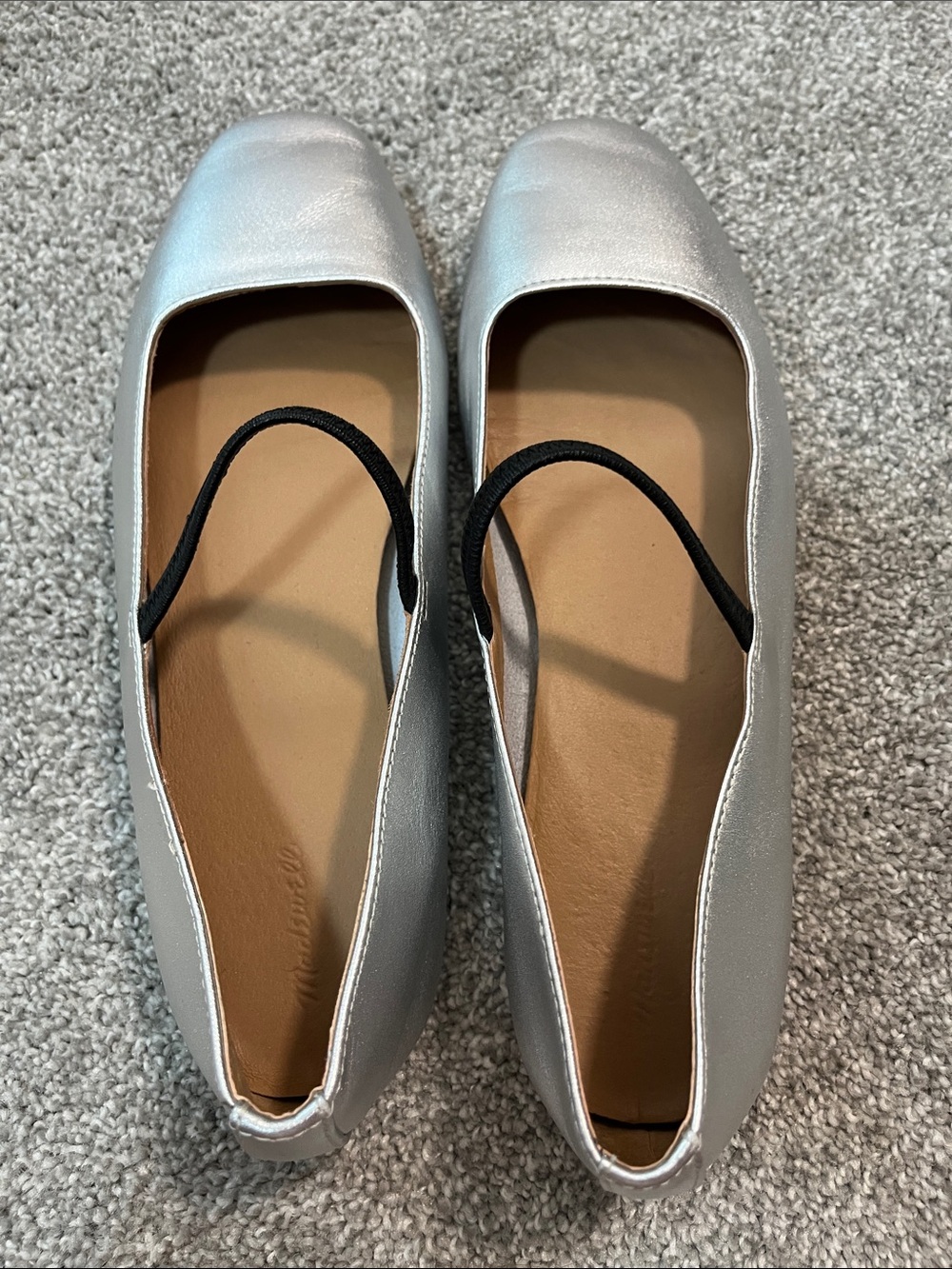 Madewell Silver Ballet Flats with Black Elastic Strap